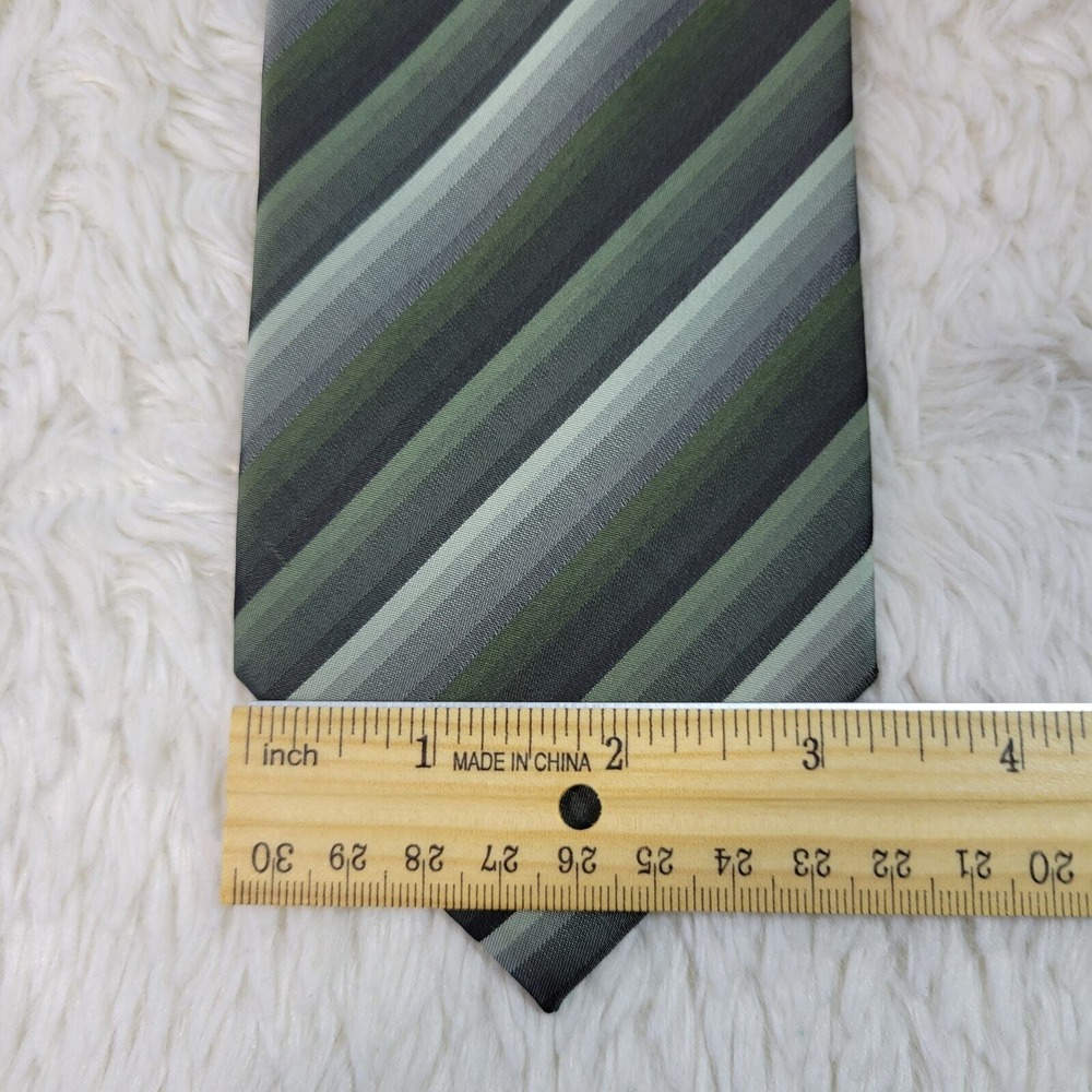 John Ashford Striped Necktie Men Shades of Green & Gray Polyester Earthy Natural - Picture 7 of 8